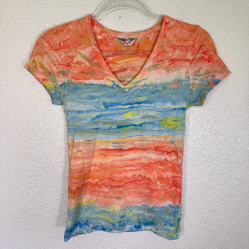 Hard Tail Forever Y2K Shirt Womens Medium Tie Dye Marble Top USA Vtg Cotton Blen
